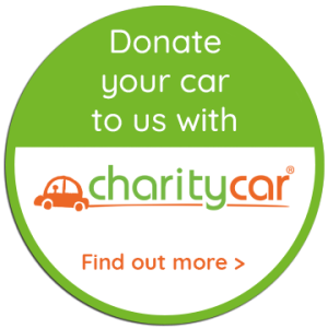 Green circle badge with the words "Donate your car to us with" and the Charity Car logo