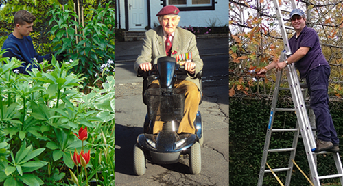 Photo montage, of people outside in garden environments