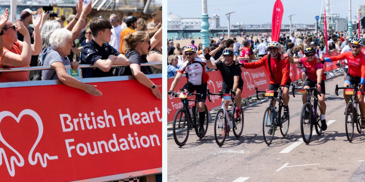 Photos of supporters and riders at the BHF London to Brighton fundraising cycle